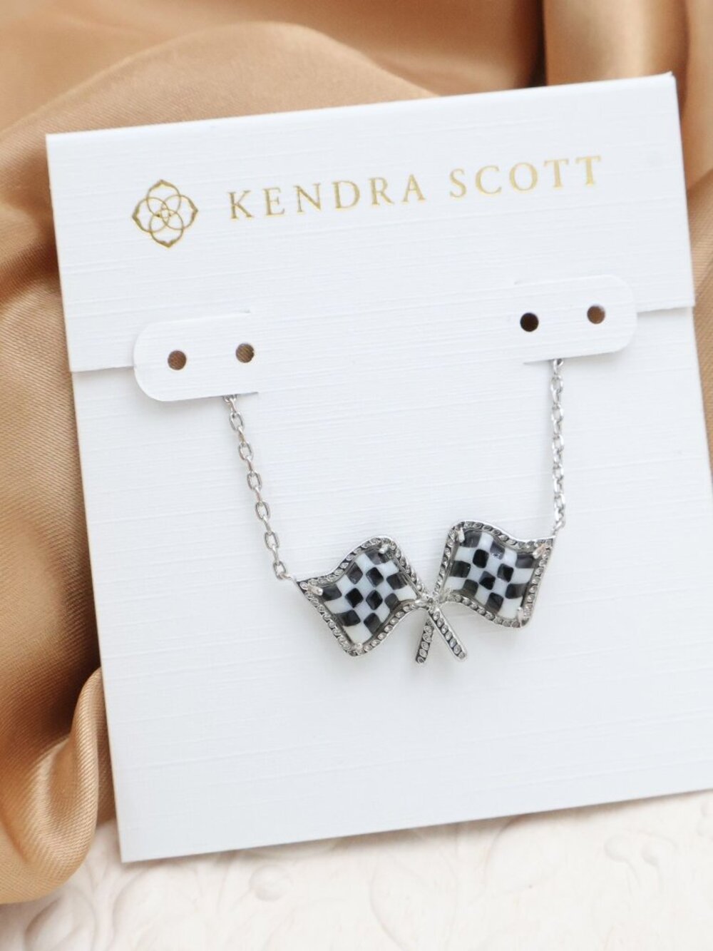 Kendra Scott Checkered Flag Silver Pendant Necklace
